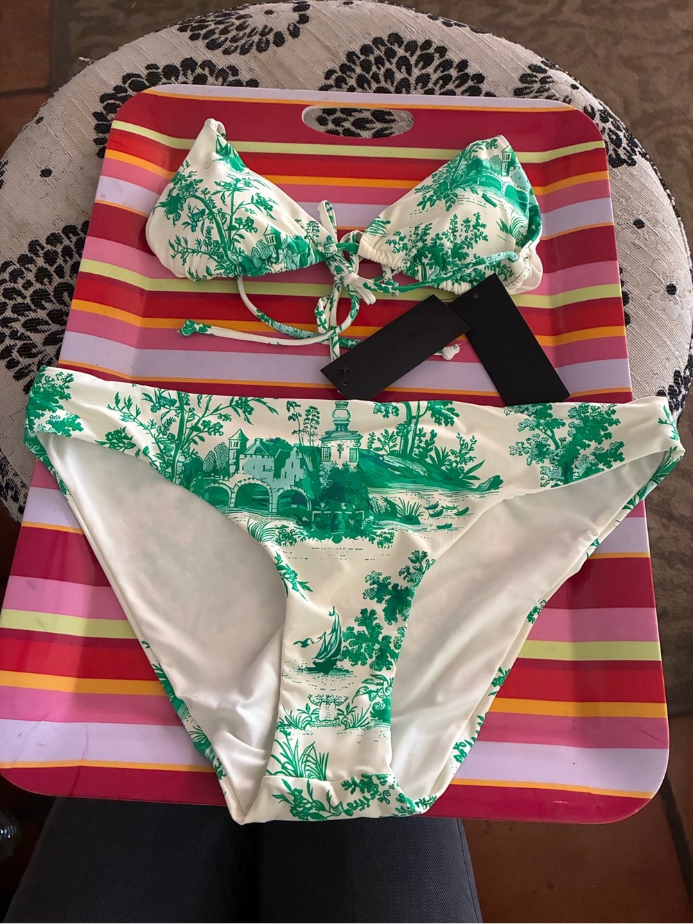 Gianni Bini French Countryside Green Toile De Jouy Bikini Set - NWT S / L